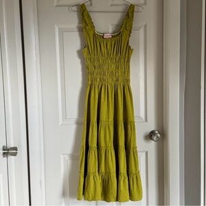 Lisa Says Gah Olive Smocked Midi Dress